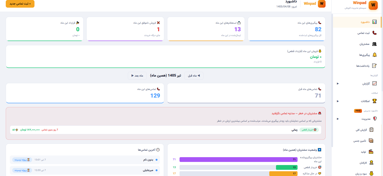 داشبورد WinPad